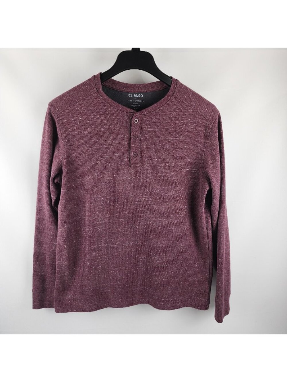 01.Algo Shirt Mens Large Burgundy L/S Performance Henley